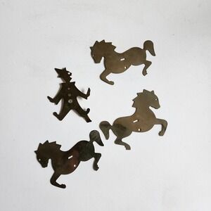 Vintage Brass Stamping Charms Horses & Clown, Antique Ornaments Embellishments